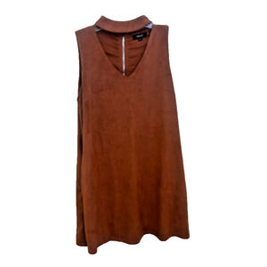 Wishlist Womens Front Keyhole Swing Dress Faux Suede Medium Rust
